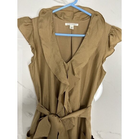 Banana Republic 100% Silk Dress Knee Length Button-Up Tan Sz 0 Neutral C… - Picture 5 of 11